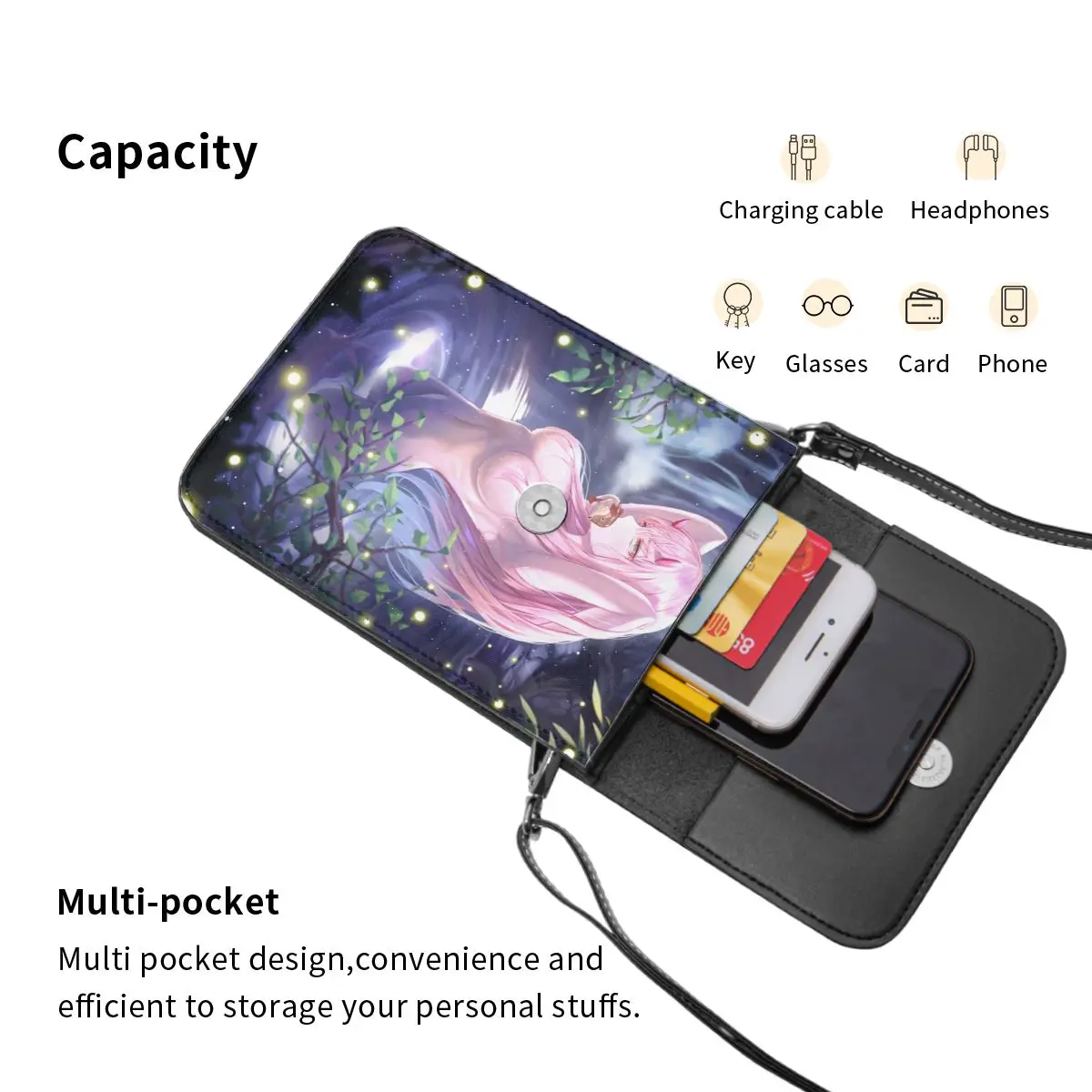 Darling In The FRANXX Zero Two Crossbody Wallet Cell Phone Bag Shoulder Bag Cell Phone Purse Adjustable Strap