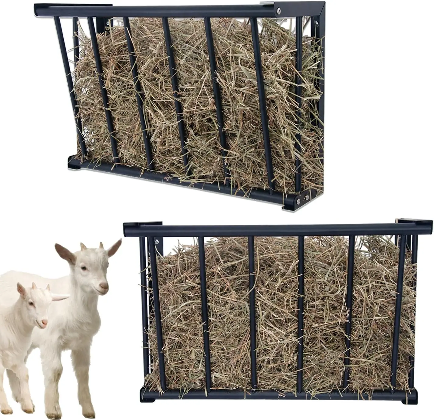 

2Pcs Wall Mount Hay Rack, 27'' Long Livestock Hay Feeder with 16 Gallon Capacity, Carbon Steel Hay Feeder for Sheep, Goats