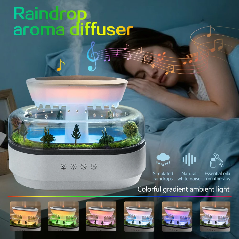 

Aroma Humidifier Raindrop Air Humidifier Colorful Light White Noise Essemtial Oil Diffuser Home Ultrasonic Fragrance Diffuser