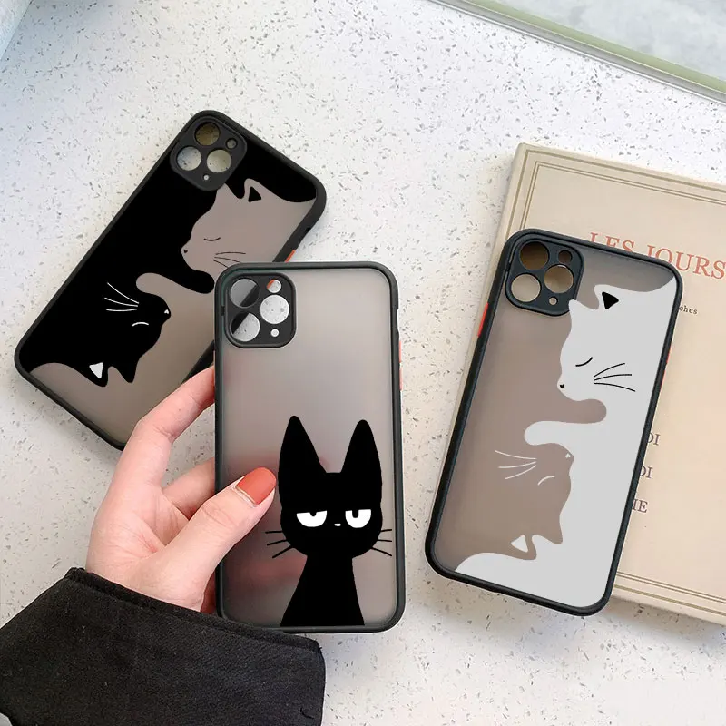 Cute Cartoon Black Cat Phone Case For iPhone 14 13 12 11 Pro Max Mini 17 16 15 Pro Max Plus XS XR X 15 14 Plus Shockproof Cover