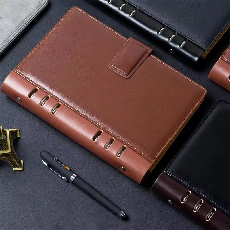 Imagem -06 - Loose-leaf Black Leather Company Notebook a5 a6 b5 Ring Binder Planejador de Revistas Logotipo Personalizado Material de Escritório