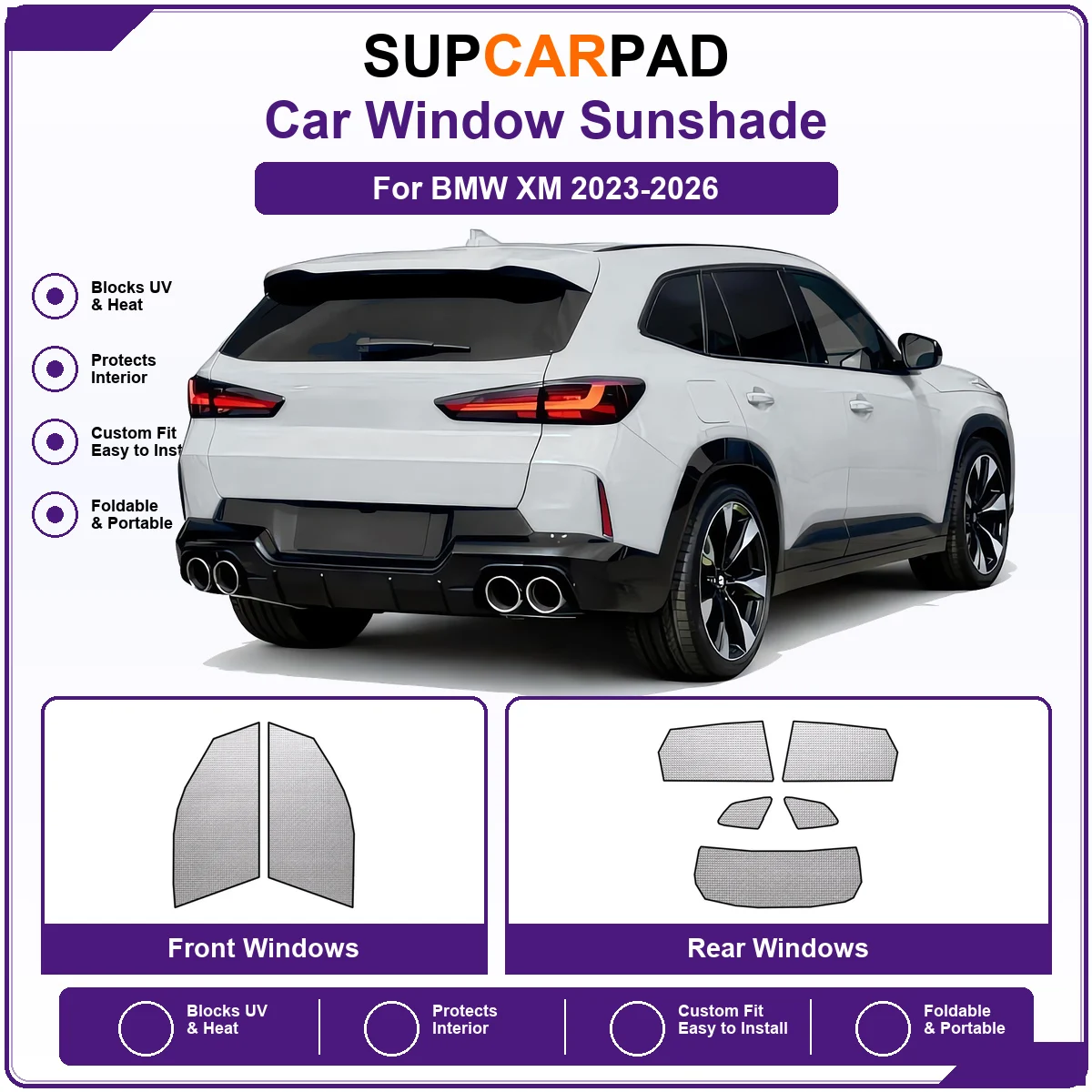 For BMW XM 2023-2026 Pre‑Cut Auto Window Sunshade Anti‑UV Car Sun Visor Protector