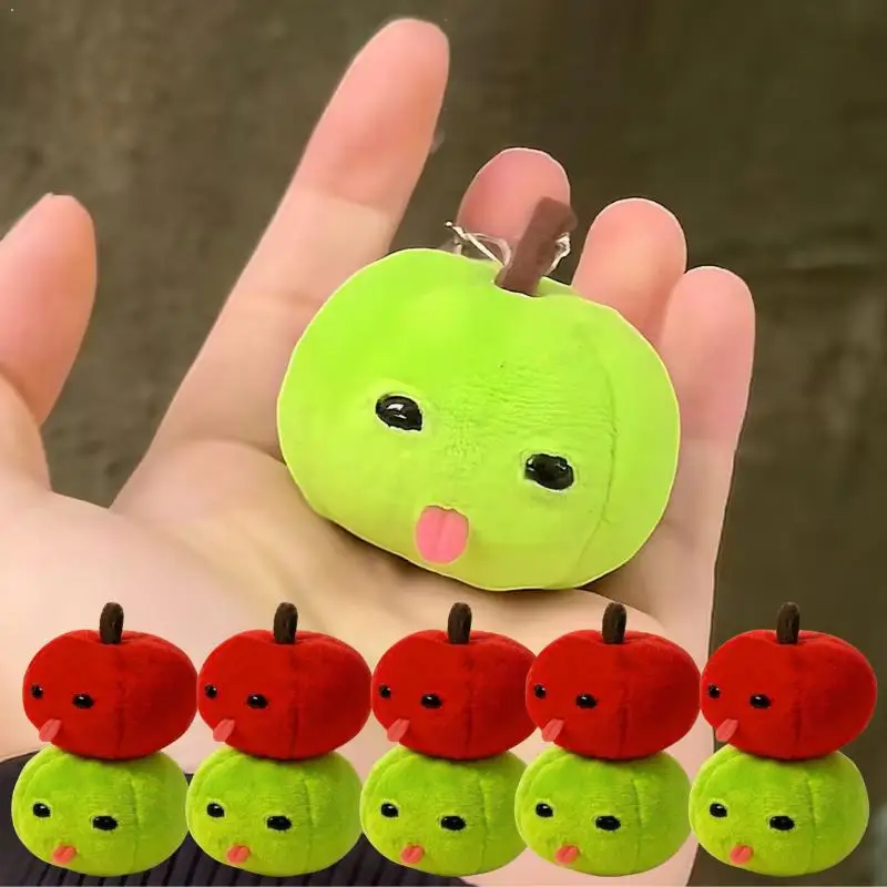 Abstract Tongue Out Apple Funny Plush Pendant Creative Fruit Keyring For Car Keys Backpack Purse Gift For Friends Couple Peluche