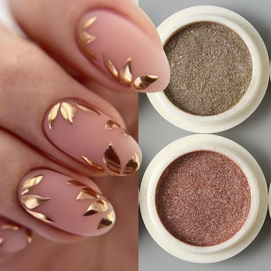 6 uds. De polvo cromado para uñas, oro brillante, oro rosa, cobre antiguo, brillo para frotar, pigmento, escamas, polvo cromado metálico para uñas
