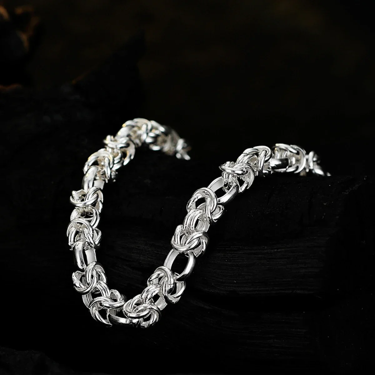 

South Korean Handmade Heavy Industry S925 Sterling Silver End Bracelet Women's Platinum Hand Fold Bracelet