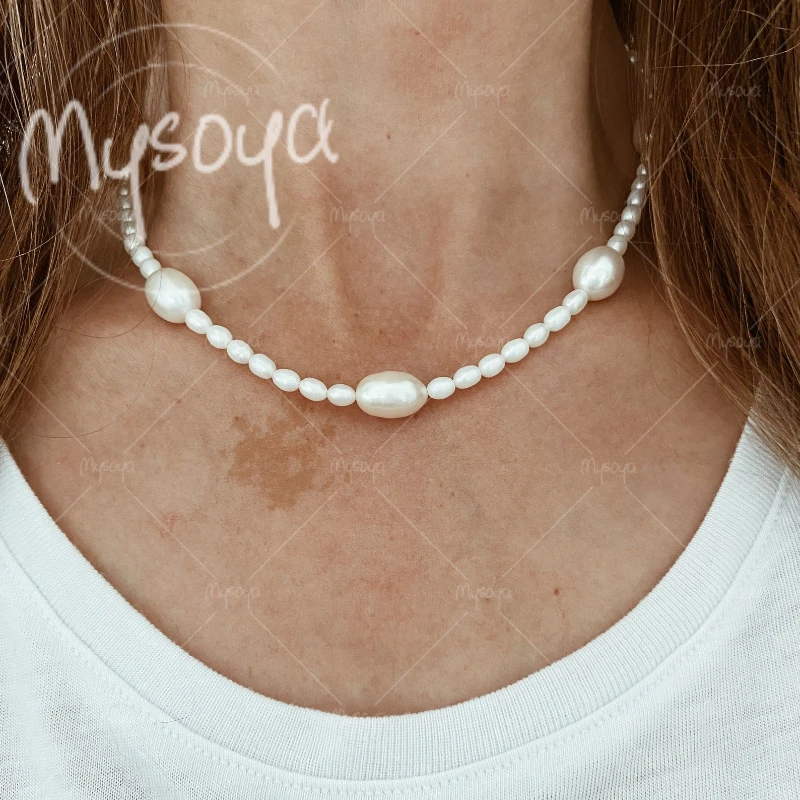 

Ожерелье из пресноводного жемчуга MYSOYA 4-5 мм и 8-9 мм, белое, в форме рисового зерна, для мамы, на свадьбу/День матери/подарок на день рождения A0636