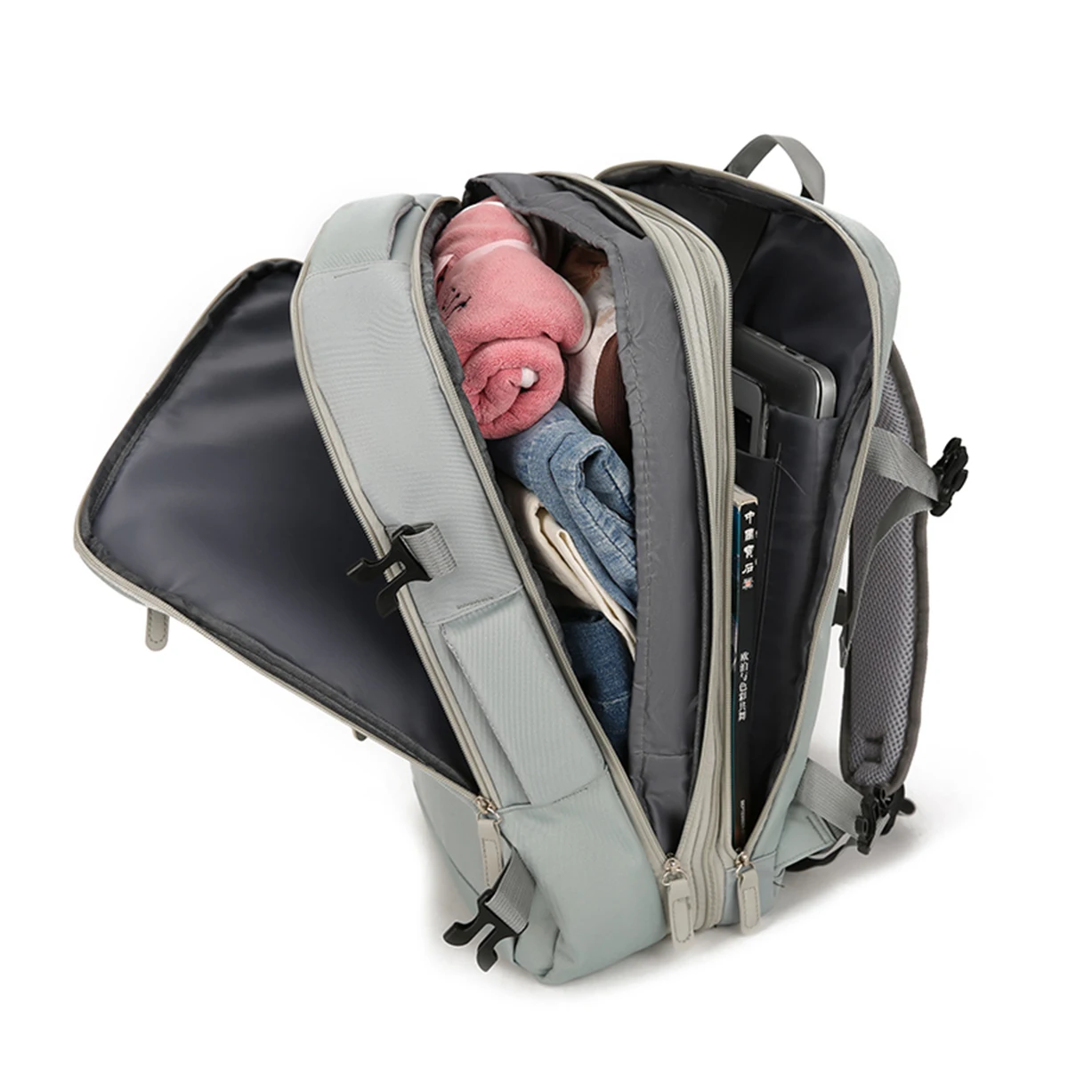 حقيبة ظهر للسفر قابلة للتوسيع - حقيبة كمبيوتر محمول أكسفورد متعددة الجيوب مع حجرة مخصصة وسحابات وصول مزدوجة للتنقل