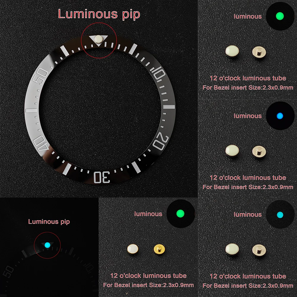 Lume PIP ที่12สำหรับฝาเซรามิกใส่ชิ้นส่วนนาฬิกาสีเขียวสีฟ้าส่องสว่างและอะไหล่ทดแทน