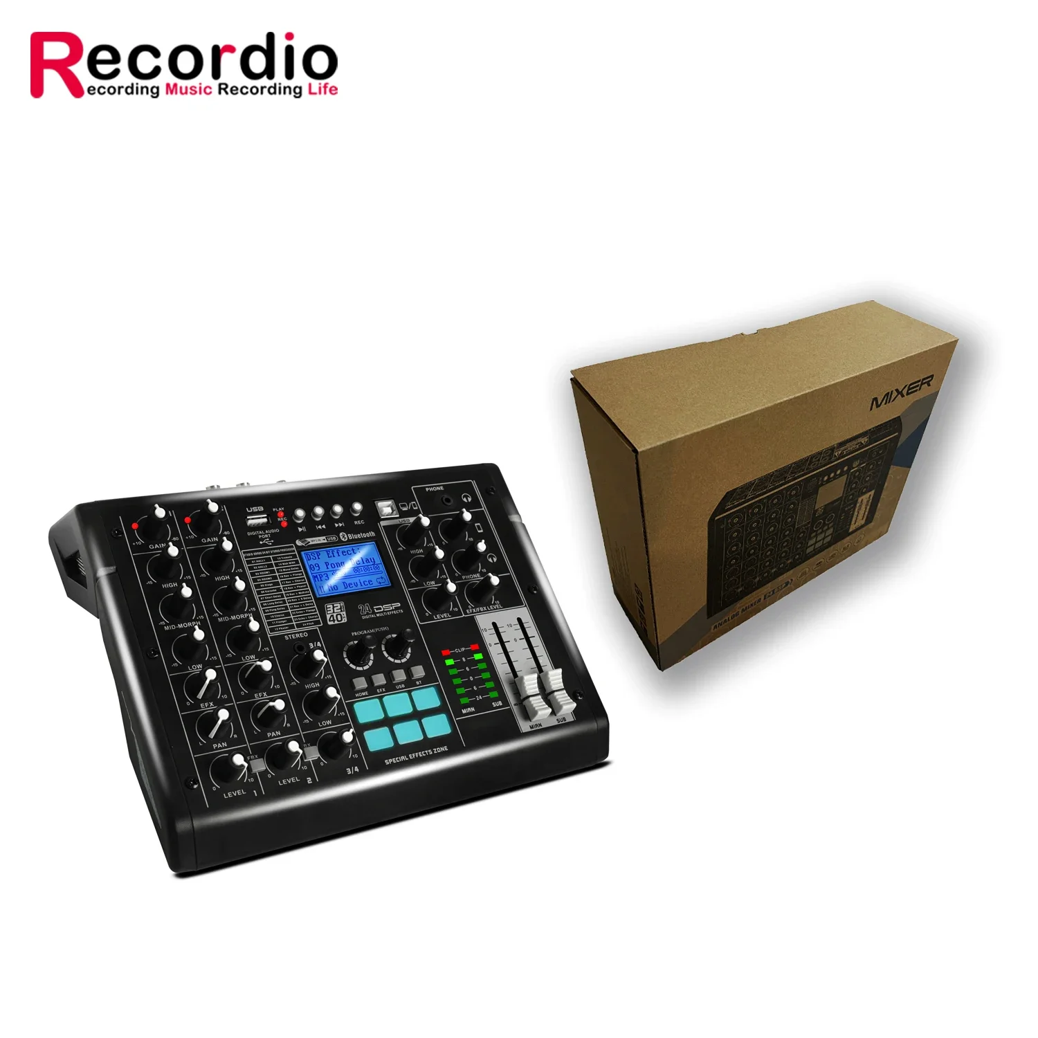 Recordio GAX-SK4 Professional 4-Channel Built-in Soundcard Digital Feedback Suppressor 24-Bit DSP 6-Effect Computer Audio