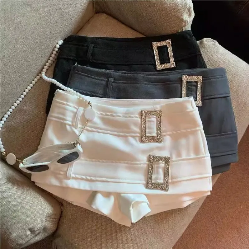 

Летние винтажные шорты Slim Fit для женщин, повседневные модные шорты с высокой талией, уличная одежда в стиле Y2K, летние шорты с декоративным поясом