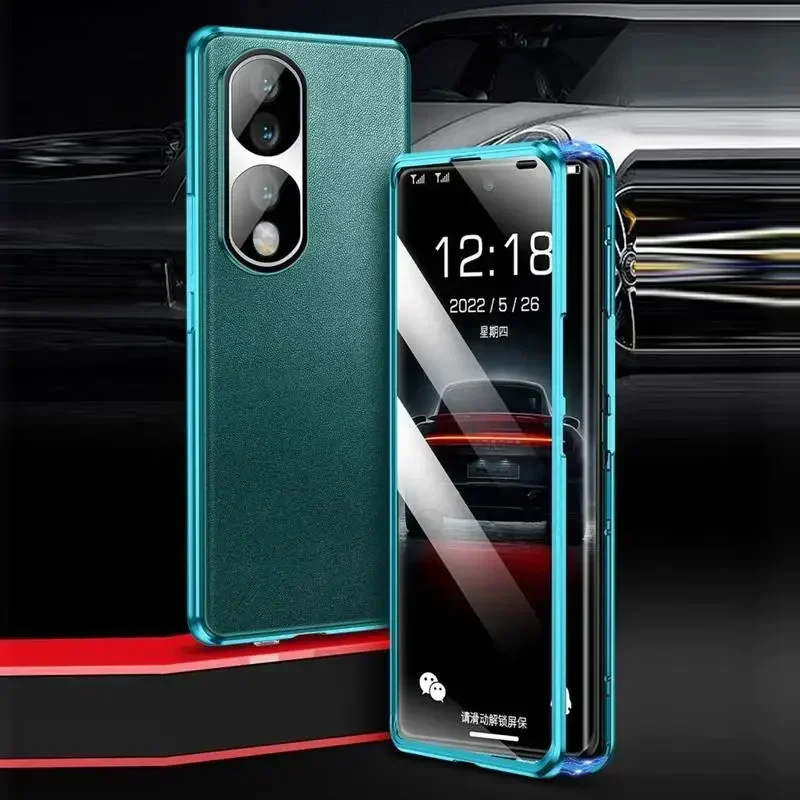

Leather Phone Case For Honor 600e 200 Smart 90 600 Lite 50 70 Pro Plus Tempered Glass Double Sided Magnetic Metal Cover Cases