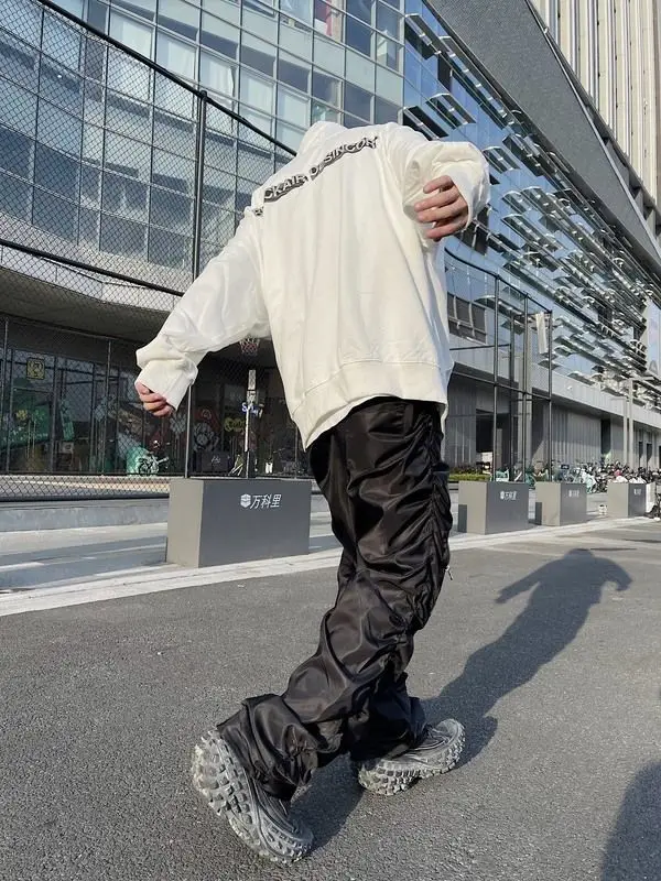 New Functional Pleated Pocket Cargo Pants Men Y2K High Street Retro Street Hip Hop Loose 2023 Fashion Trend Straight Leg Pants