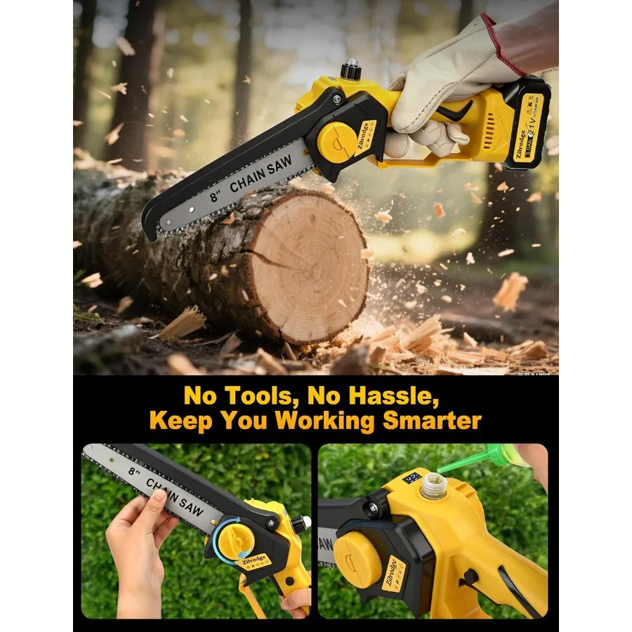 8" Pole Saw Cordless + 20" Pole Hedge Trimmer 4-in-1 Electric Mini Chainsaw/Hedge Trimmer with Extension Pole 15Ft Max Reach for