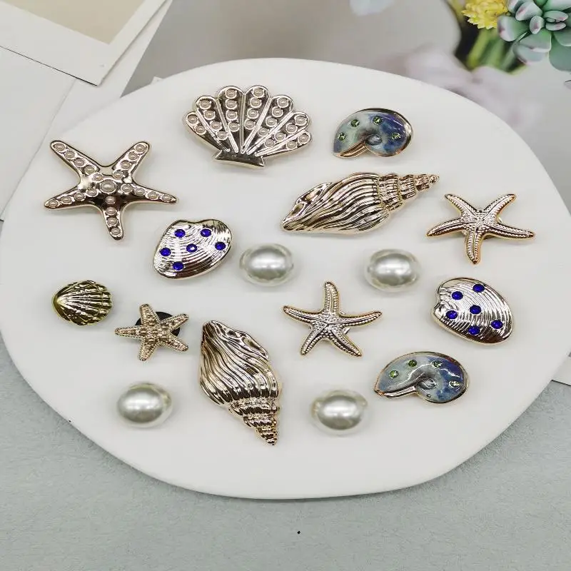 Removable Starfish Conch Shoe Charms 16Pcs DIY Set Cute Ocean Shoe Buckle Decor for Kids Clogs Party Reward Gifts