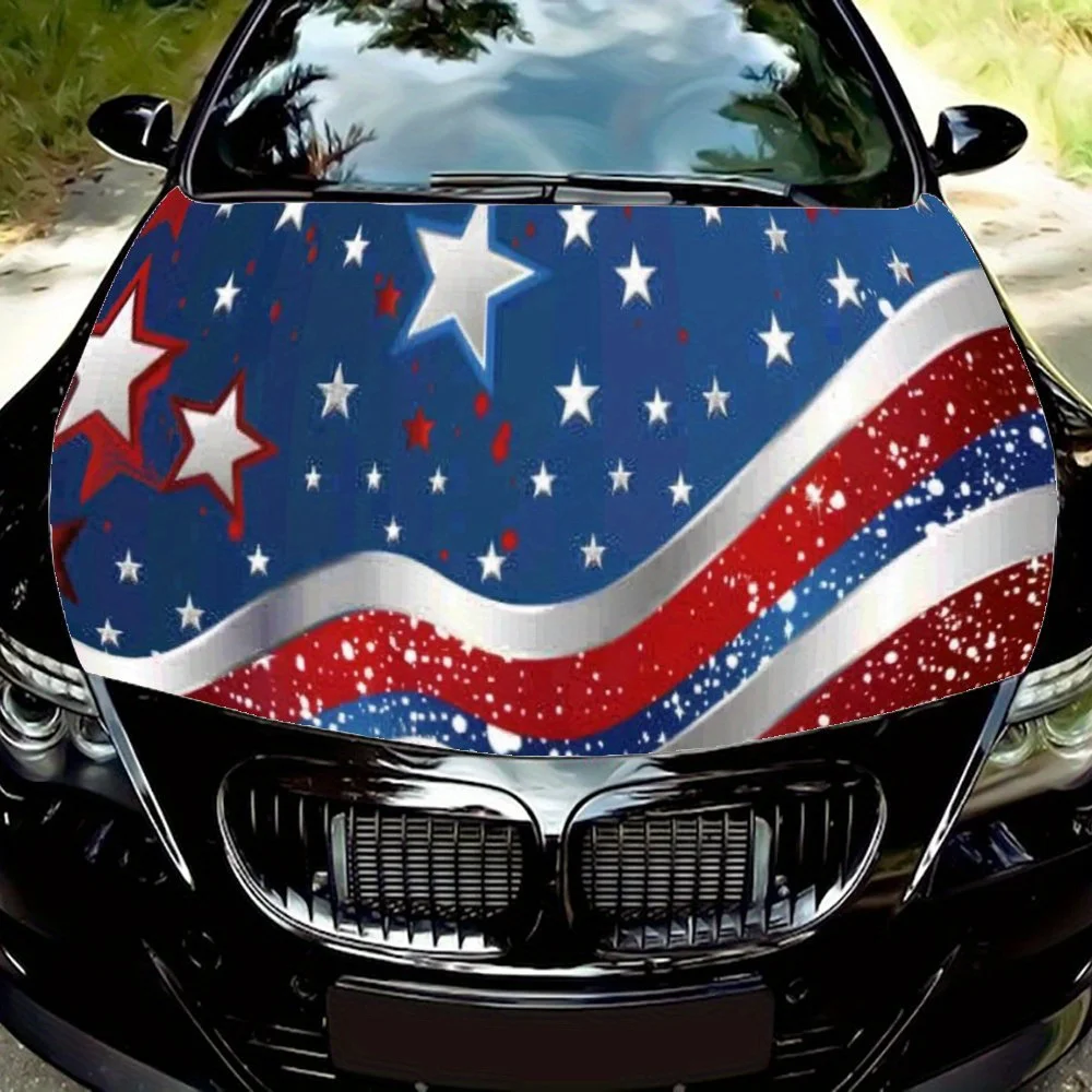 

American Flag with Wavy Lines Car Hood Decal,Self-Adhesive hood Sticker Decor Scratch Resistant Sticker Protect,Auto Accessories