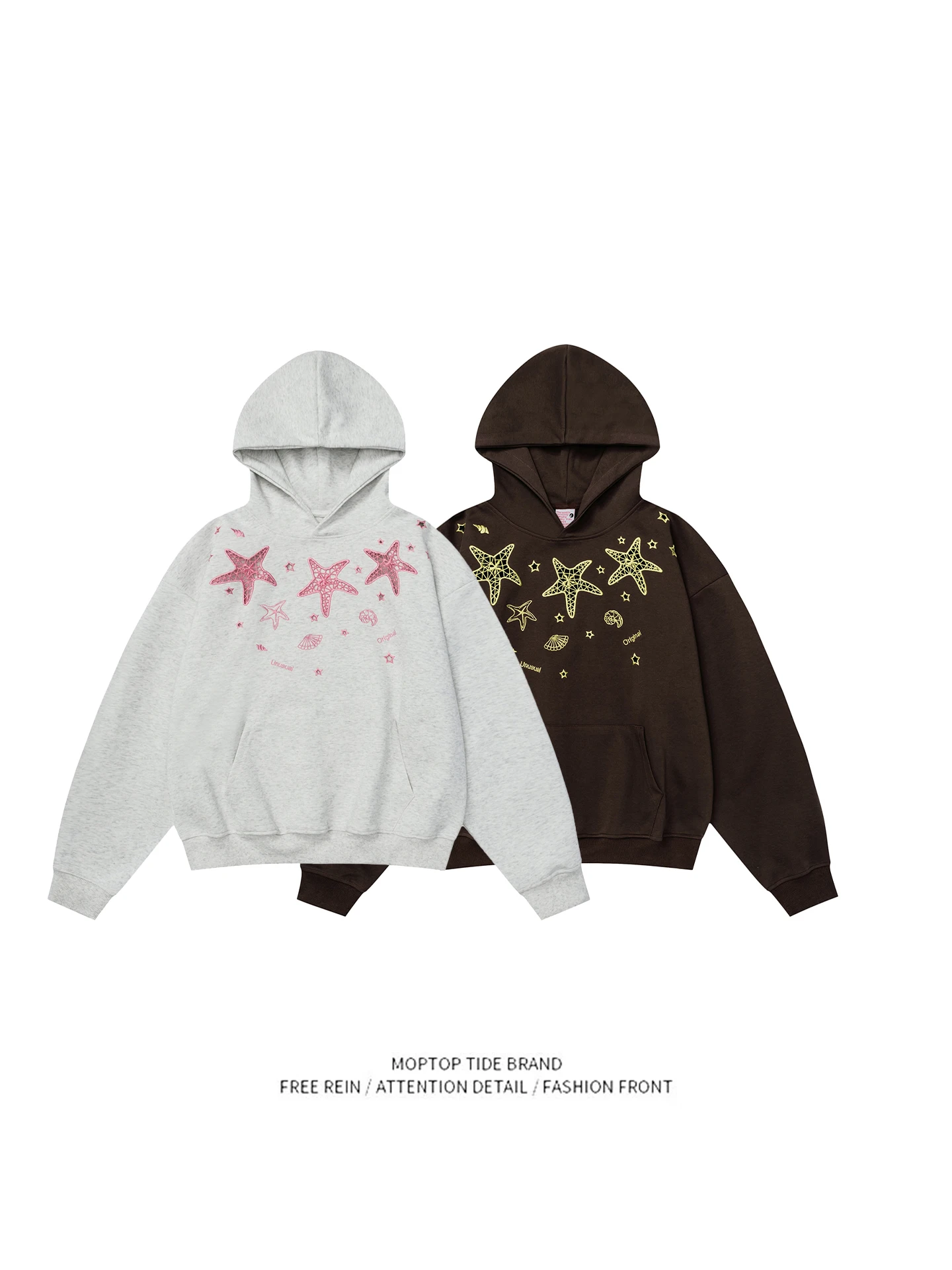 

Mr. WH American Retro Hollow Star Embroidery Hoodie ex Loose Couple Lazy Sle Long Sve Polyester Casual Sweatirt