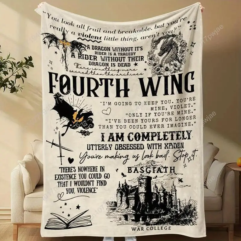 Fourth Wing Dragon Rider-Themed Soft FlannelThrow Blanket - Non reversible All-Season Cozy Polyester Machine Custom blankets