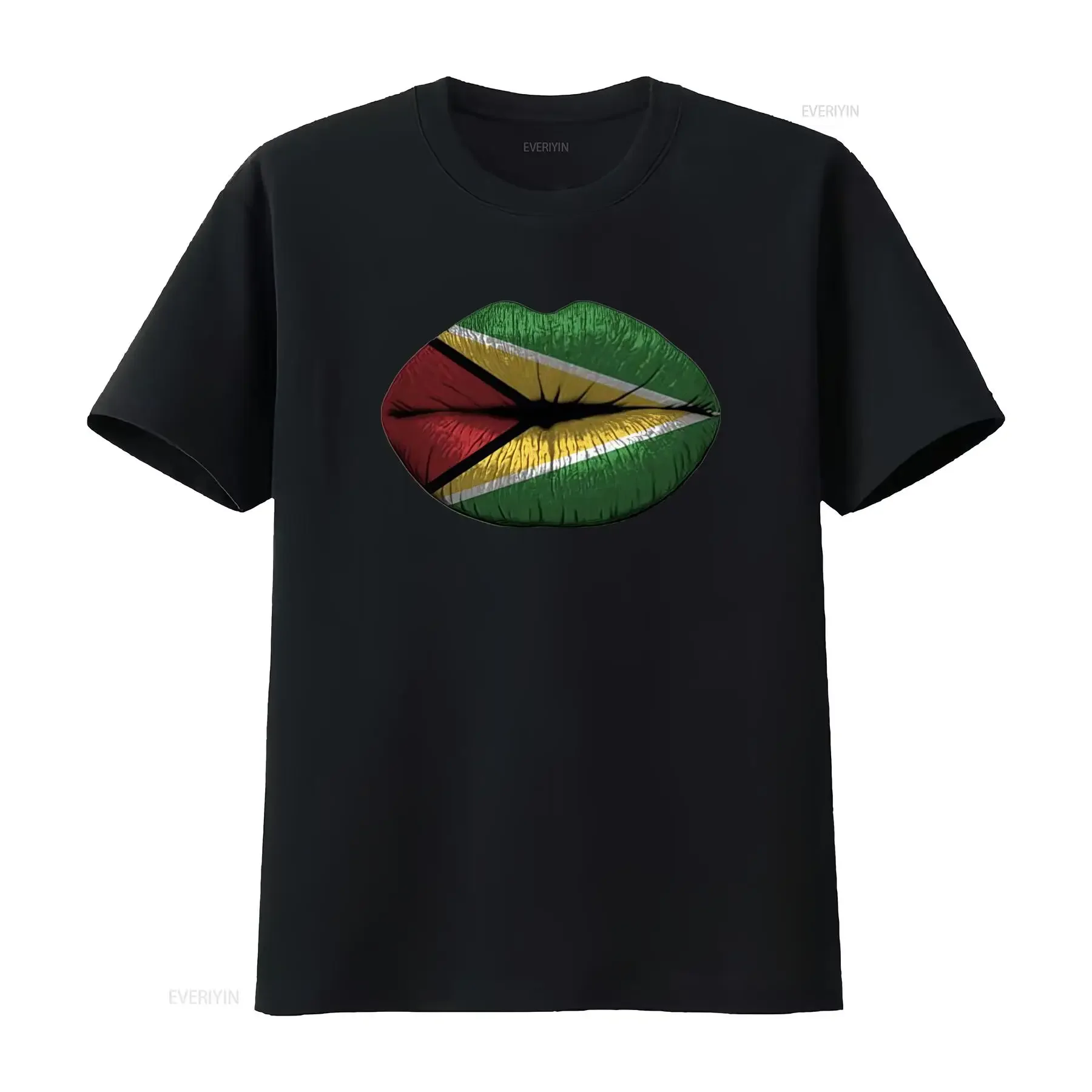 Stylish Lips Design Guyanese Flag Guyana Expat Country Women Feminine T Shirt vintage Washed graphic Top For Everyday Wear