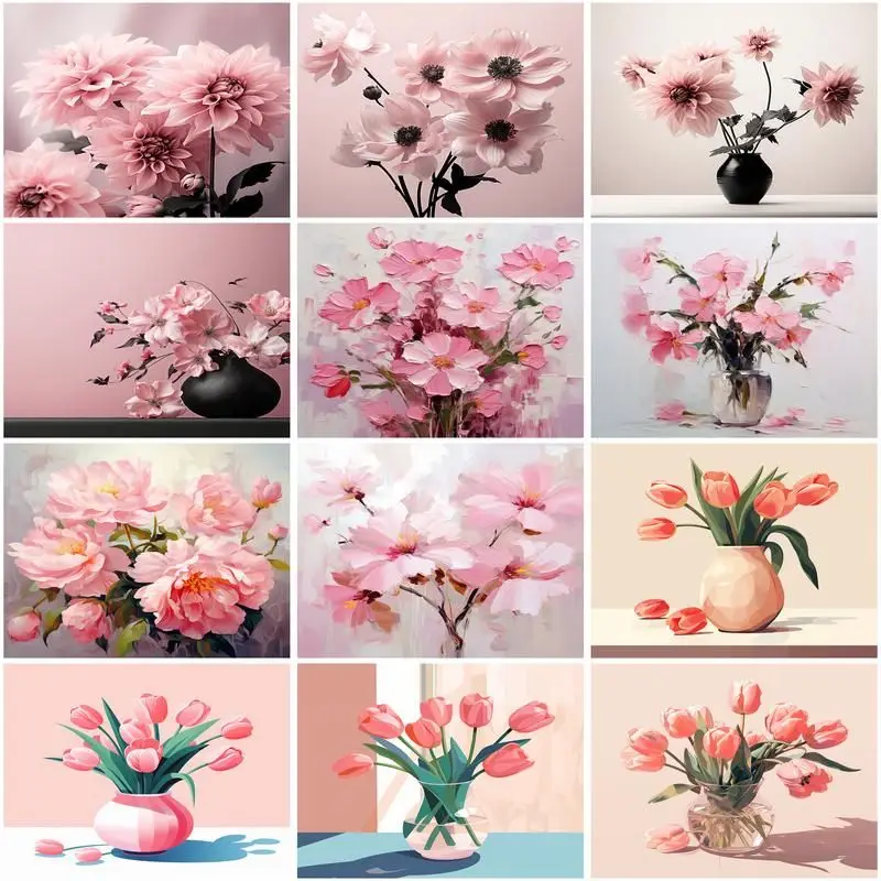 

CHENISTORY Painting By Number Pink Flowers Kits For Adults Handpainted DIY 40x50cm Frame Picture By Number Home Decoration Gift