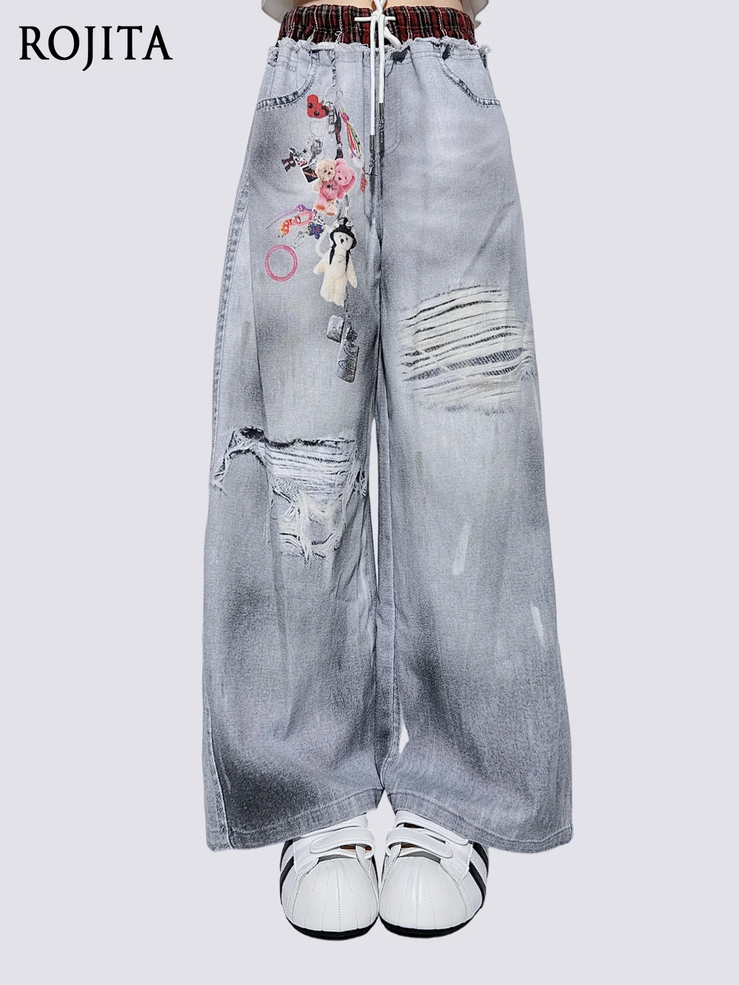

American Style Plaid Elastic Waist Cargo Pants for Women 2025 Autumn New Casual Wide-Leg Floor-Length Pants Straight-Leg Pants