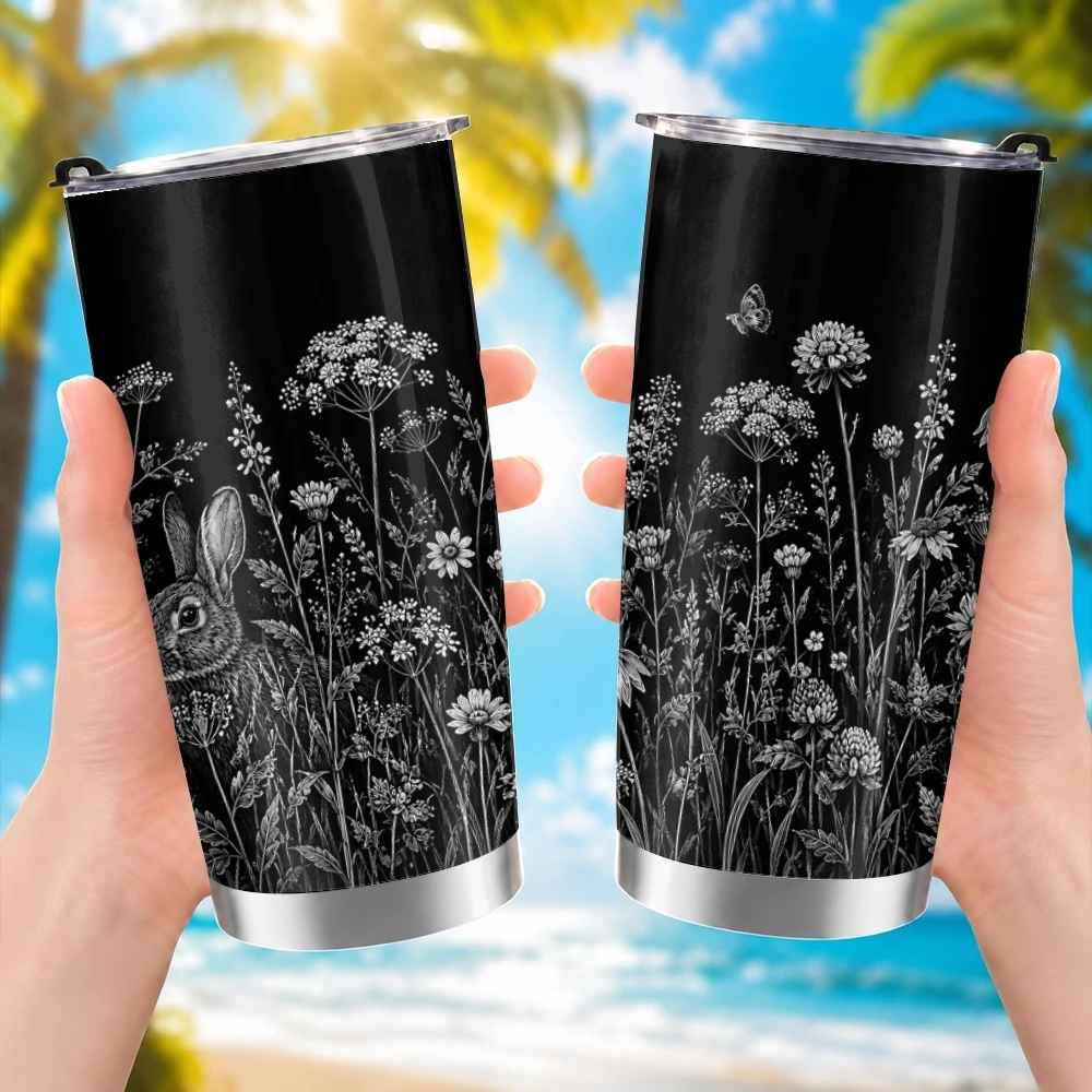 Midnight Wildflowers Vacuum Flasks 20oz Long Lasting Hot Cold Drinks Container Leakproof Stainless Steel Cup&Straw&Travel Gift