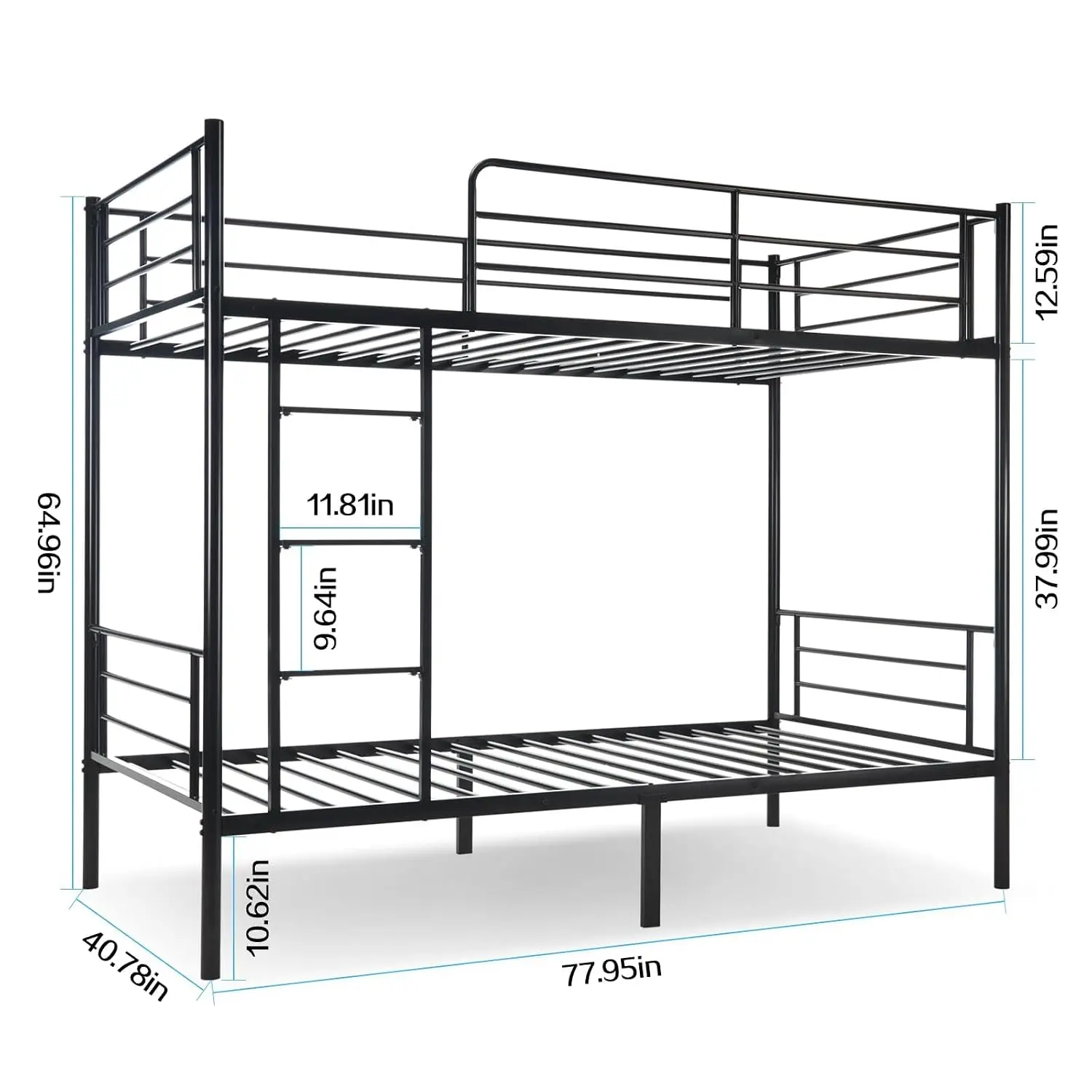 Bunk Bed Twin Over Twin with Ladders and Guardrail,Metal Bunk Bed Frame | Heavy Duty Metal Bunk Beds,400 lbs, Customized