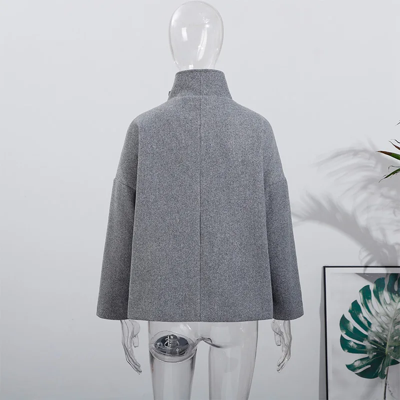Elegante Wolljacke mit Stehkragen für Damen, Lose Passform, Lange Ärmel, Einreihig, mit Reißverschluss, Damenjacke, Herbst-Winter-Oberbekleidung 2026 – Detail 23