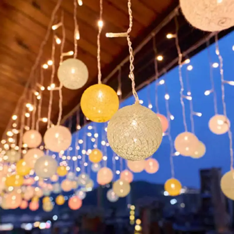 Globe String Lights 16 String Fairy Light Balls Indoor Waterproof With 96 Cotton Balls 3 Meters 8 Lighting Modes Indoor Outdoor