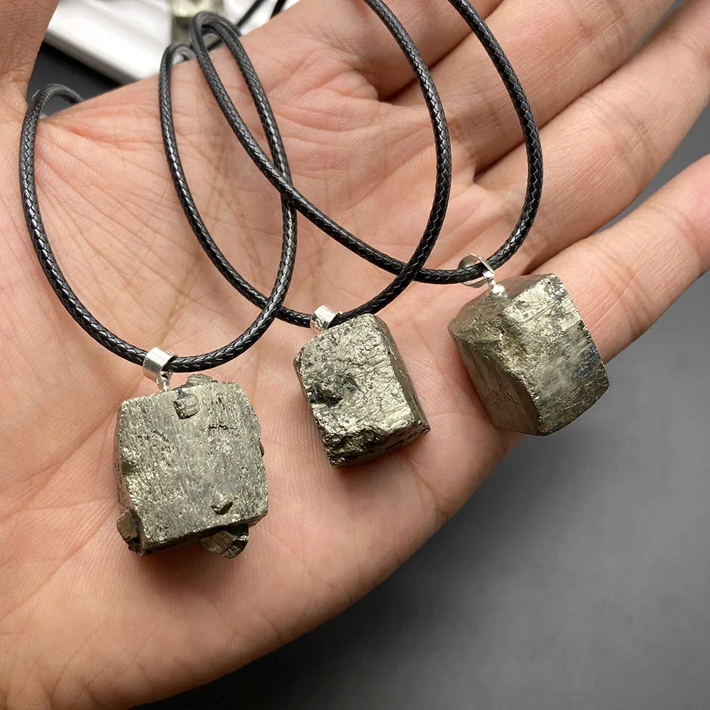 1Pc Natural Raw Pyrite Pendant Necklace Yellow Iron Mineral Specimen Fool's Gold For Good Luck Money Wealth Fengshui DIY Gifts