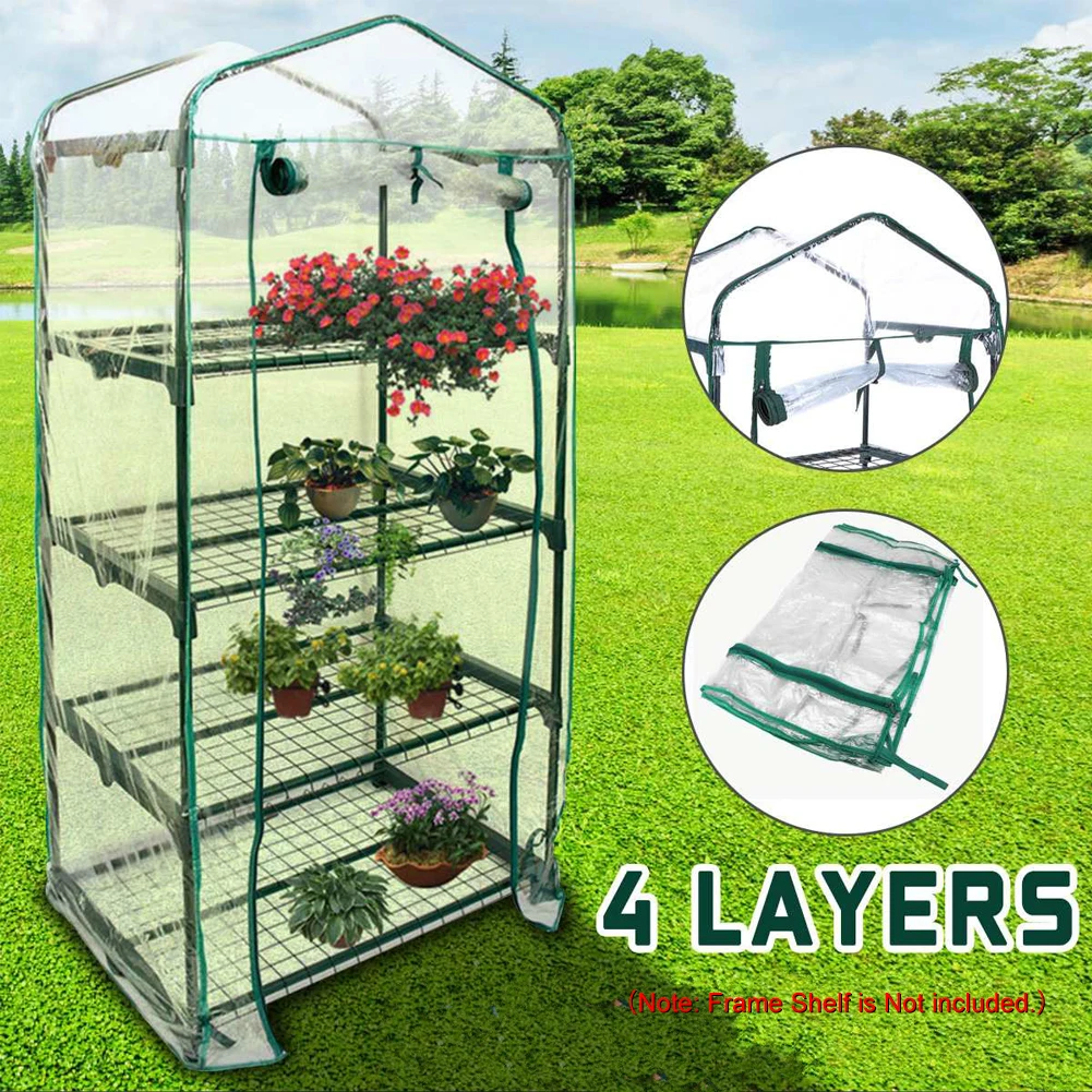 155x69x49CM 4 Tier Greenhouse Cover Replacement Mini Garden Plants Warm Room PVC Cover Anti-UV Windproof Cover w/o Frame