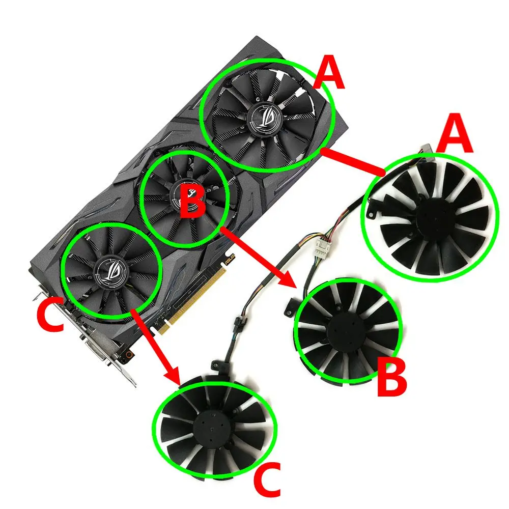 Ventilador enfriador VGA GPU, T129215SU, Para ASUS STRIX R9 390X 390,Para ASUS RX 480 580 RX VEGA, refrigeración de tarjetas gráficas, 3 uds./Se