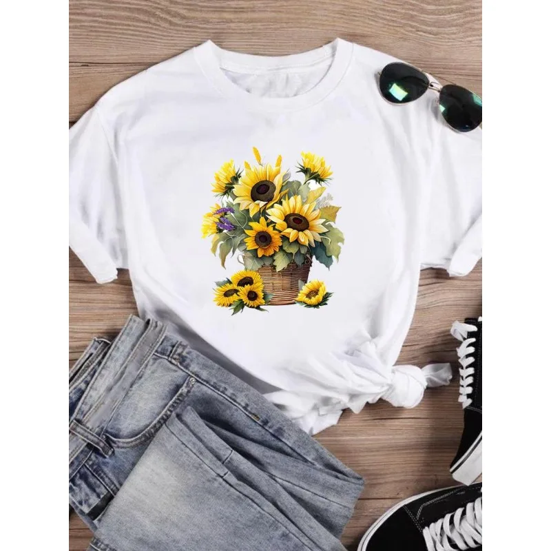 Women's Short-sleeved T-shirt Fashion Flower Dragonfly Print Base Shirt Aesthetic Clothes  Harajuku  Graphic T Shirts