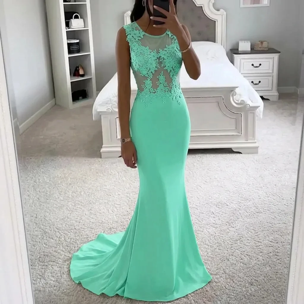 

Новое летнее вечернее платье без рукавов с иллюзорными аппликациями, сексуальное, с открытой спиной, однотонное, фасон «русалка», Vestido de Festa 2026
