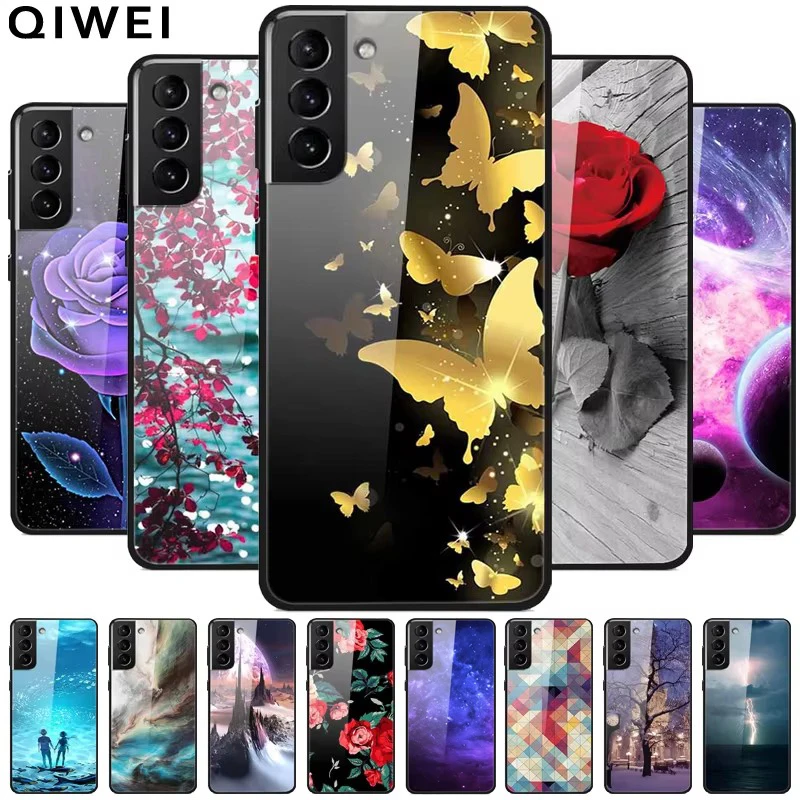 Fundas de teléfono para Samsung Galaxy S21 FE 5G, cubierta trasera de PC dura de vidrio templado para Samsung S21 Plus S 21 Ultra 5G, funda S21FE S21 +