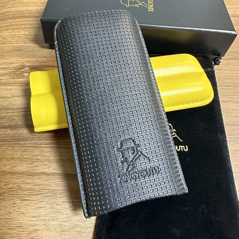 

Portable Black Travel Cigar Case Leather 2 Ct Capacity Humidor Cigar Tube Smoking Outdoor Storage Cigar Accessories