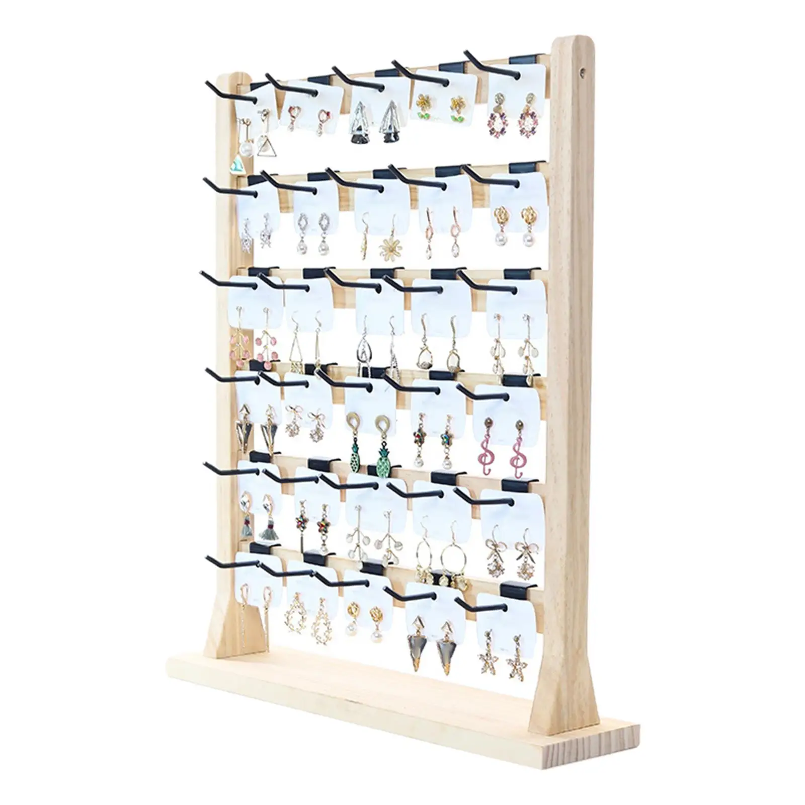 Wooden Earrings Display Stand Jewelry Organizer Holder 6 Tiers Removable Hooks Earrings Storage Rack for Women Girls Gifts