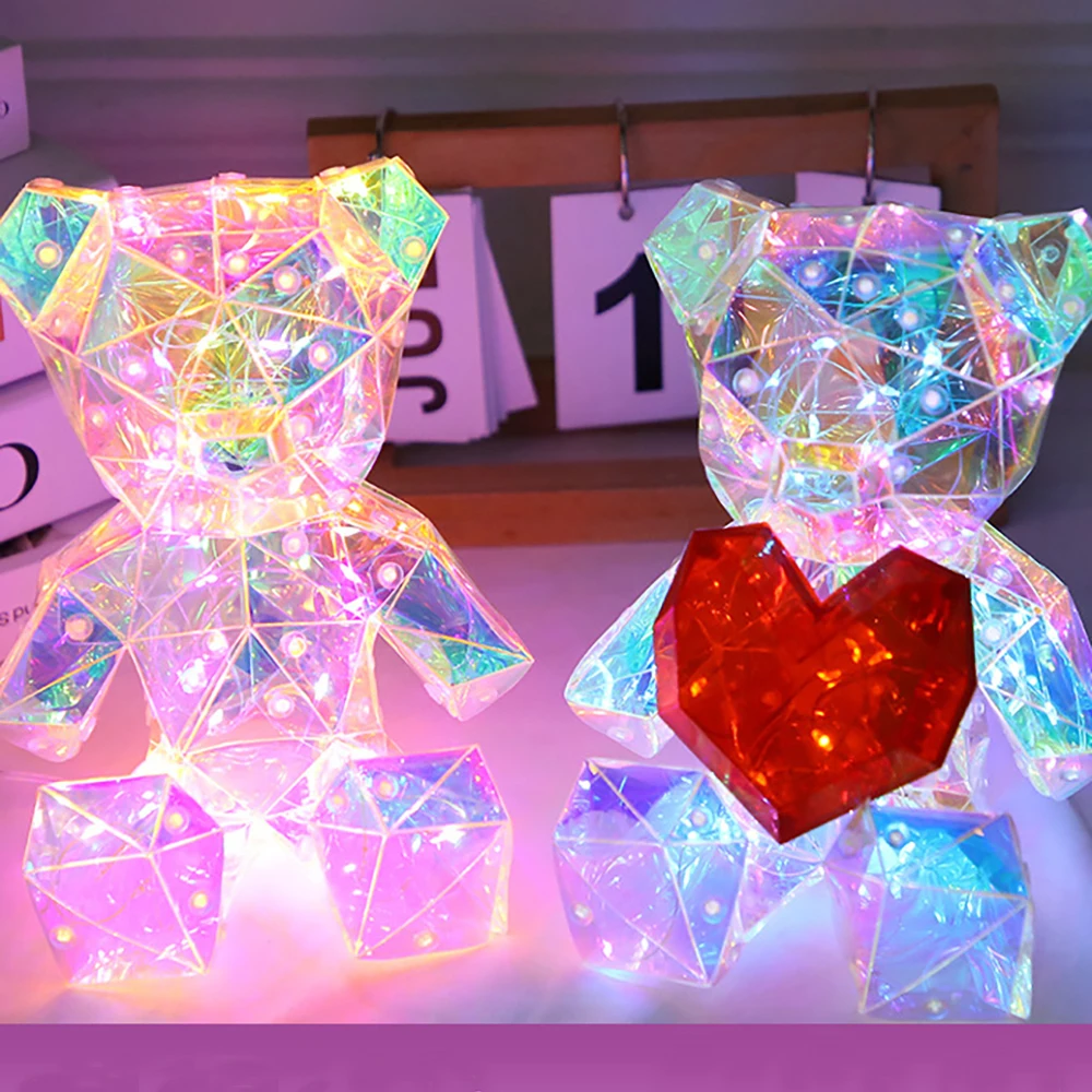 Valentine's Day Love Bear Laser Glow Gift Night Light 3D Twinkle Bear LED Bedside USB Night Light Changeable Ambient Lamp Gift