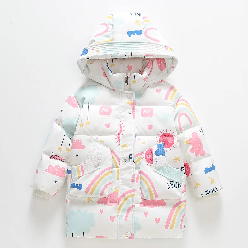 2024 Winter Children Girl Down Jacket Hooded Thick Warm Printed Winter Jacket For Toddler Girl 2-5 Years Baby Girl Parkas