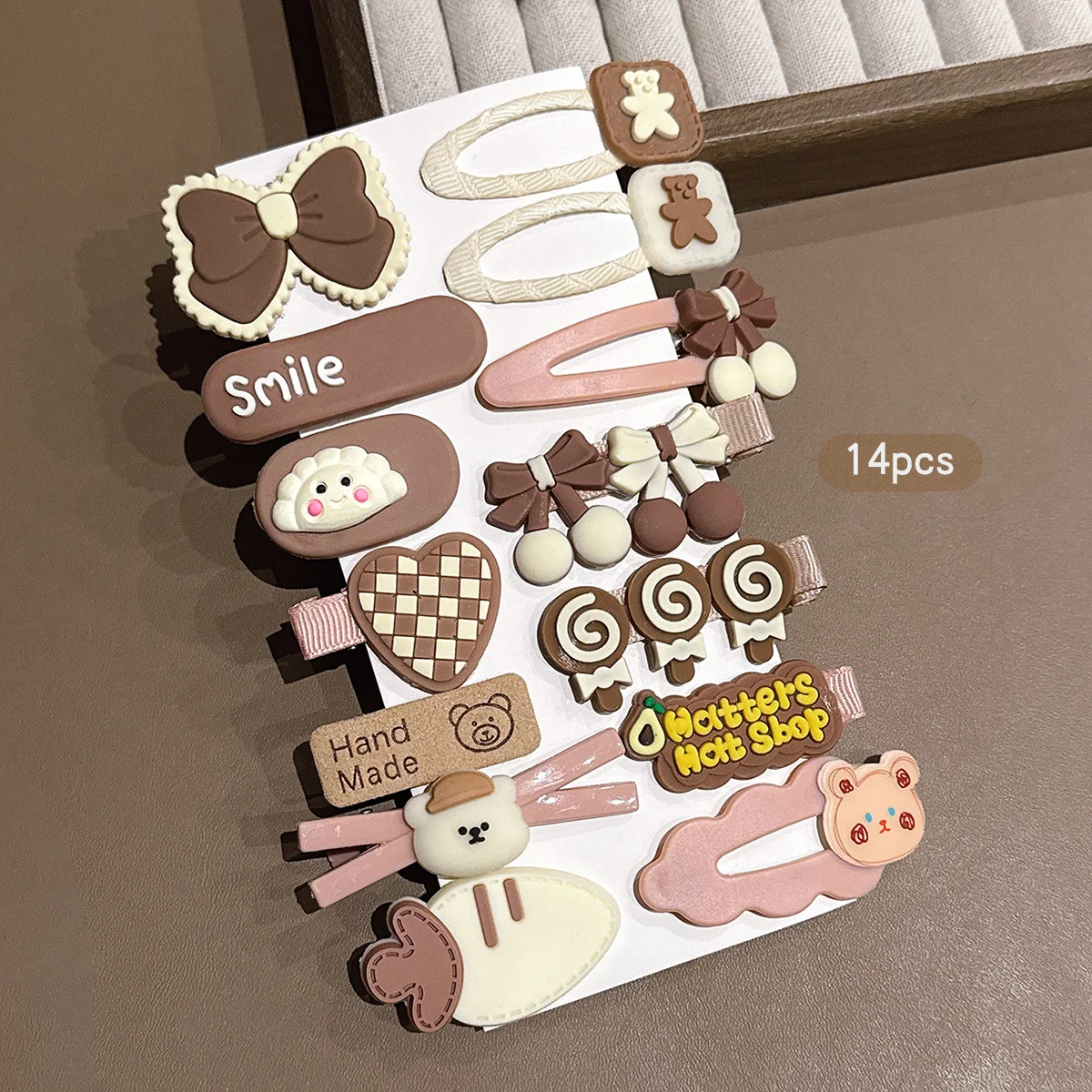 

14 coffee colored hair clips and sweet hair accessories suitable for daily use as headwear