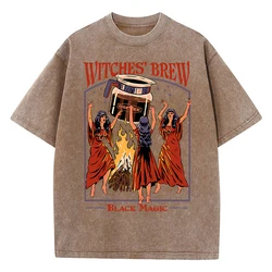 Heksen Brew Koffie Black Magic Gewassen Retro Sneeuw Heren T-shirt Zomerkleding Casual T-shirt Katoen Ademende Tops