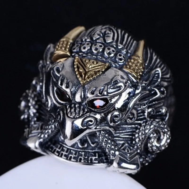 silver 925 retro men's eagle head golden wings Da Peng domineering inlay diamond fashion mens rings charms banquet jewelry