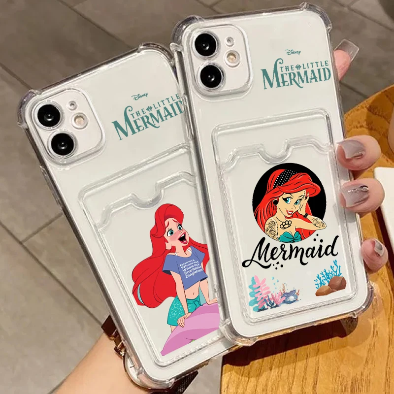 Little Mermaid Ariel Princess For iPhone 15 14 13 12 11 XS XR X 8 7 Pro Max Plus Mini Photo Card Bag Transparent TPU