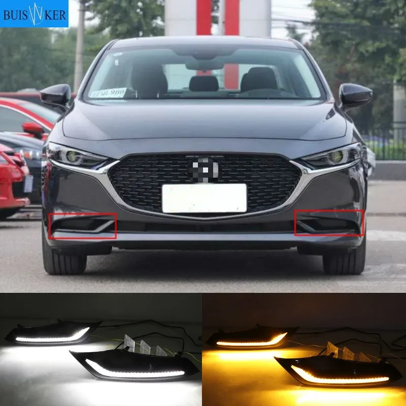 

2Pcs DRL for Mazda 3 Axela 2019 2020 LED car Driving daytime running light fog lamp with flow yellow turn Signal