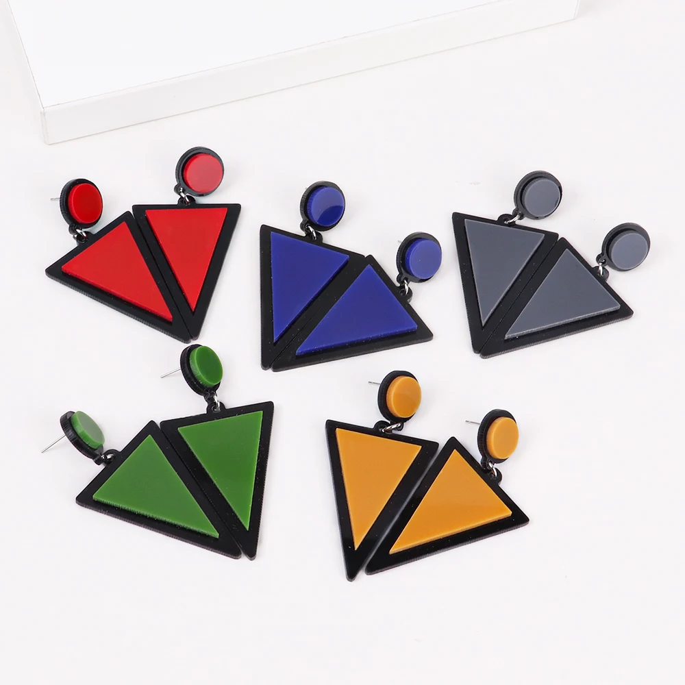 FishSheep Korean Multi Color Acrylic Triangle Drop Earrings for Women Geometric Personality Dangle Earring Jewelry for Party