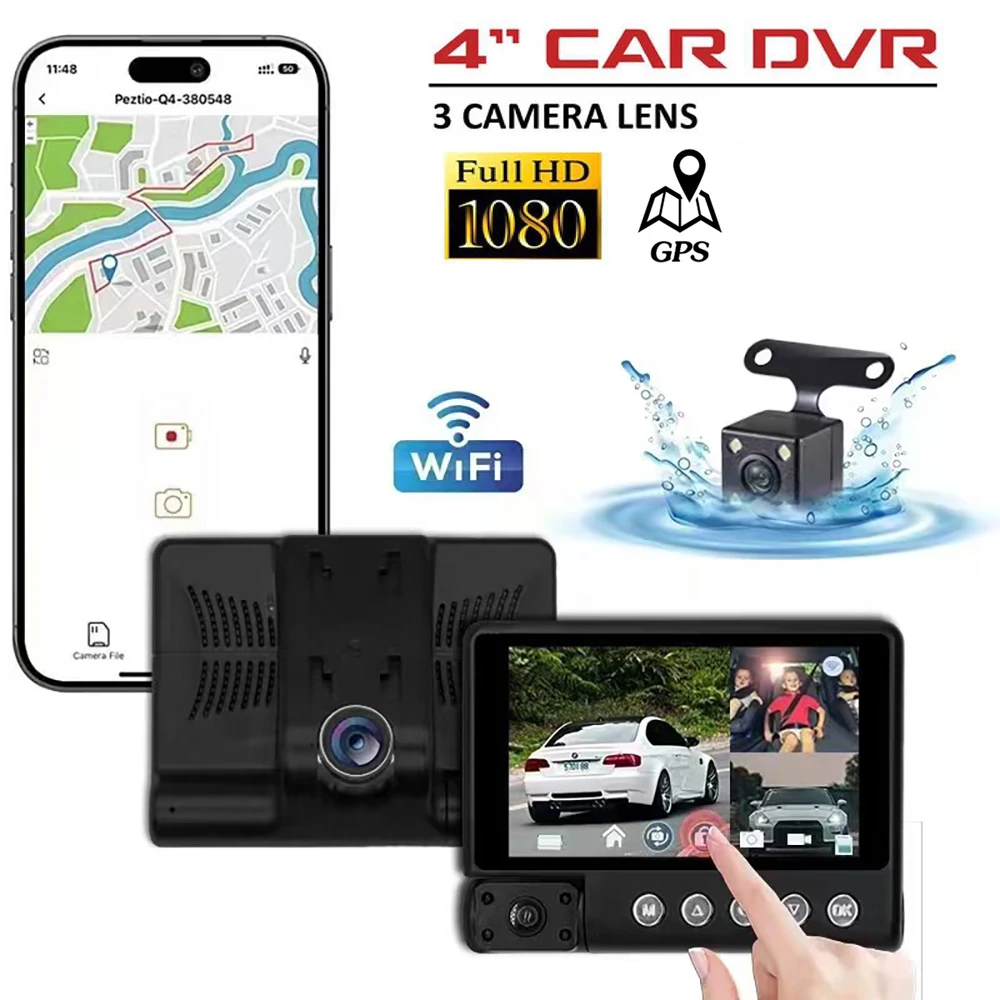 

Car DVR WiFi Full HD 1080P Dash Cam Front+Inside+Rear Cameras 3 Lens Video Recorder Black Box Parking Monitor GPS Night Vision