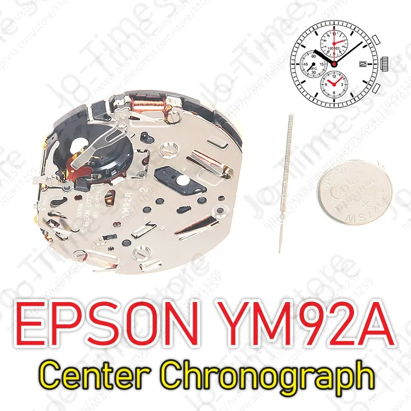 Japan YM92A Quartz Chronograph Movement Small Hands at 6:00 9:00 12:00 Analog Center Second 12:00 Position
