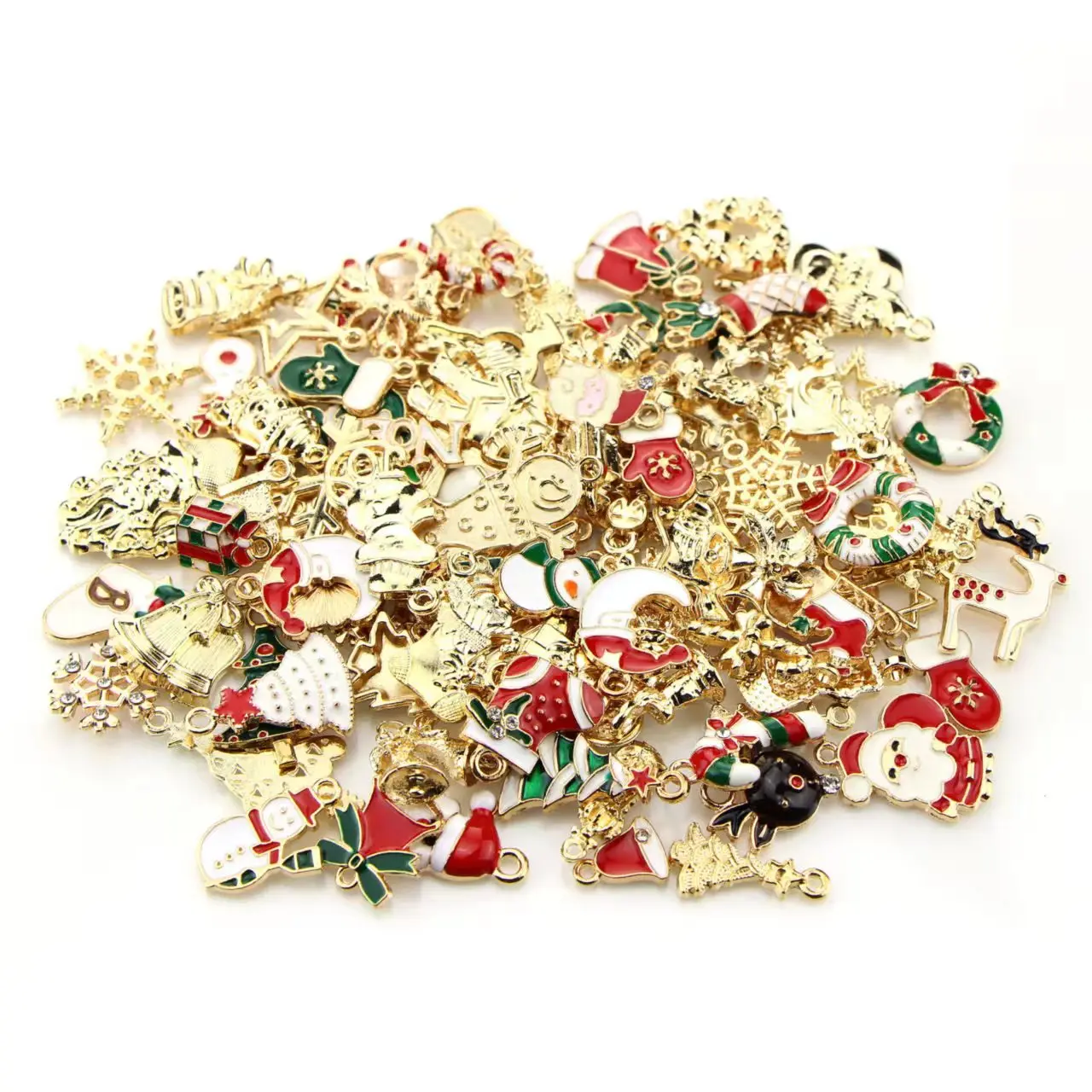

100Pcs Mixed Fashion Enamel Christmas Santa Socks Charm Exquisite Alloy Pendant Necklace DIY Jewelry Making Supplies Accessories