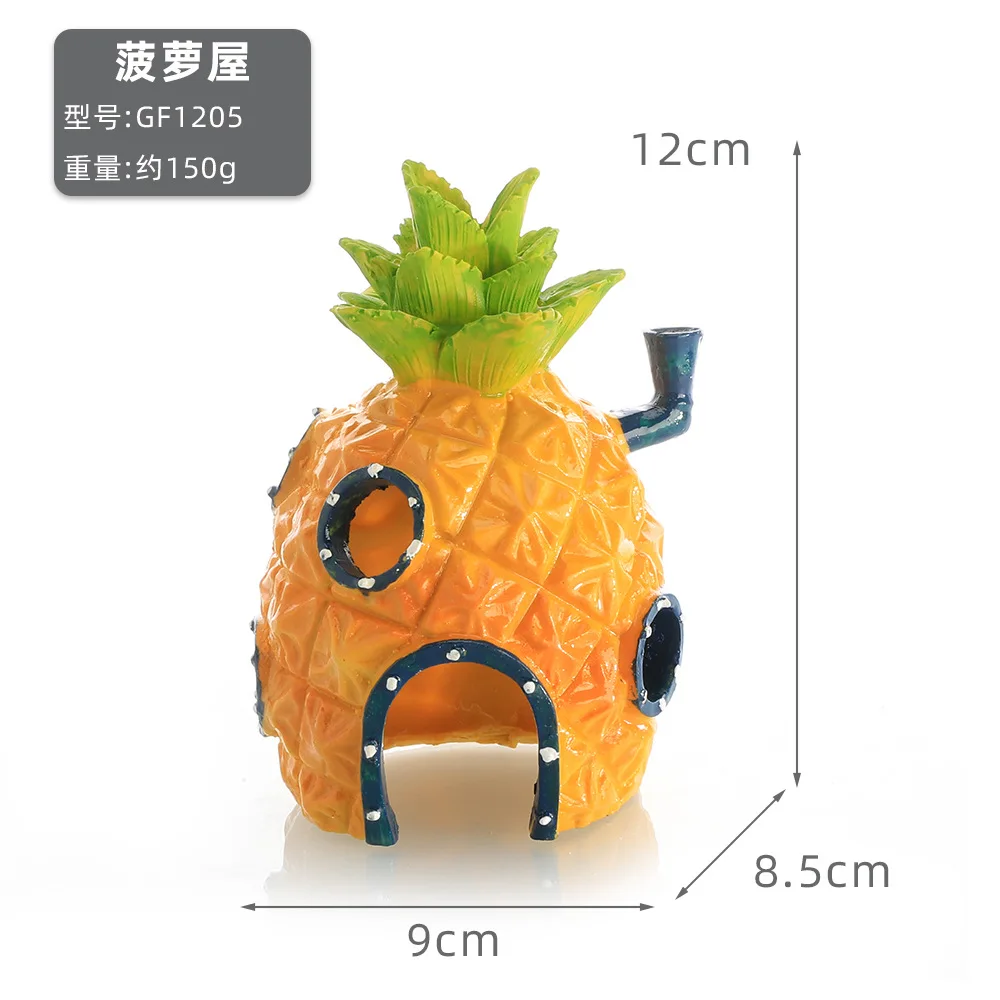 6 Pieces SpongeBob Patrick Fish Tank Anime Decorations For Dolls House Pineapple Shrimp Hideout Cartoon Aquarium Decor