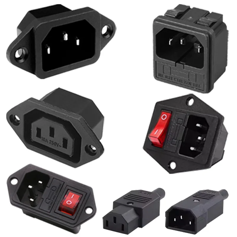 AC Power Socket Inlet Power Plug Socket C13 C14 Sockets Rocker Switch AC Electrical Connector with 10A Fuse Red Lamp 3Pin Switch