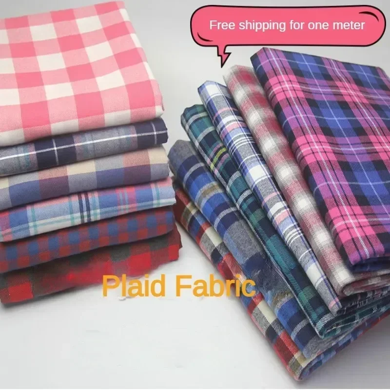 Tela a cuadros de algodón por metro para camisa, vestidos, falda, mantel, ropa de cama, tela de costura Diy, transpirable, suave, agradable para la piel, Rosa y Rojo